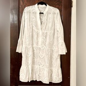 White Eyelet Cotton A Line Midi Dress Sz L